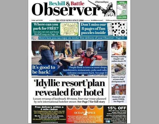 Today's front page of the Bexhill and Battle Observer SUS-210415-132112001