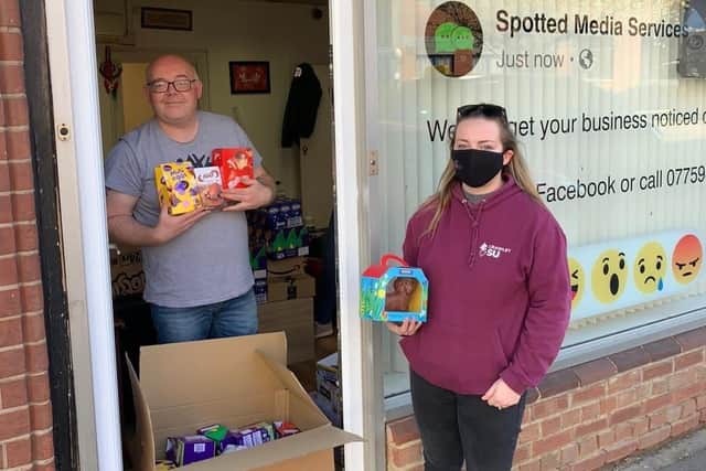 Beth Hutchinson, student experience co-ordinator at Crawley College, delivers Easter egg donations to the Spotted: Crawley team. Picture courtesy of Chichester College Group