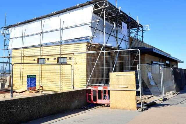 The new cafe and watersports venue for Littlehampton is under construction. Picture: Steve Robards