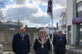 'As a mark of respect' to His Royal Highness, Prince Philip, Horsham District Council chairman, councillor Karen Burgess, the council’s armed forces champion, councillor Peter Burgess and Nigel Caplin, of the Horsham Branch of the Royal British Legion, visited the war memorial in Horsham earlier this week