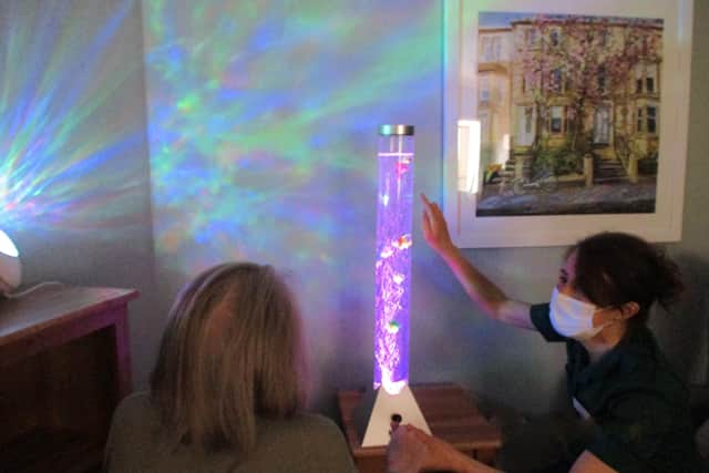 An LED bubble tube, part of the new range of sensory resources at Westergate House care home