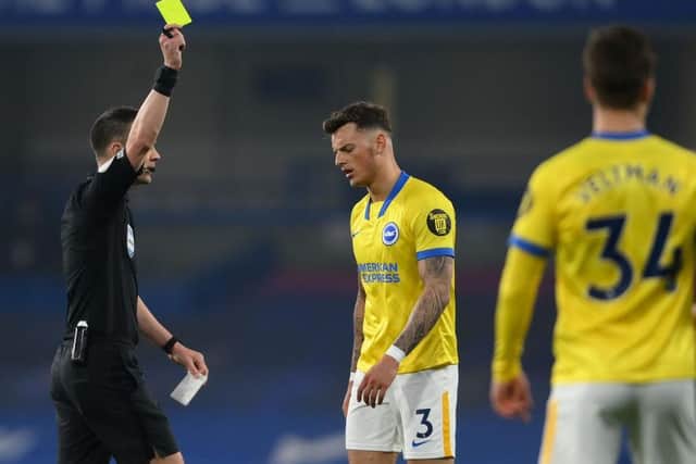 Ben White was sent-off after receiving two bookings against Chelsea at Stamford Bridge