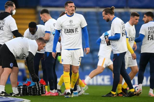 Brighton players made their views on the European Super League clear at Stamford Bridge against Chelsea