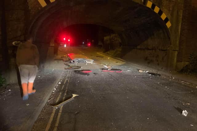 The bus struck Kingston Lane railway bridge in Southwick. Picture: Kyle Carpenter