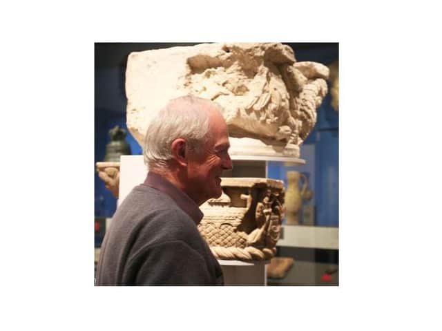 Lewes Priory Trust - Tony Freeman with Priory carved stones at British Museum