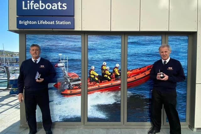 David and Richard with their RNLI Long Service Medal. Credit: RNLI/Jade Cohen