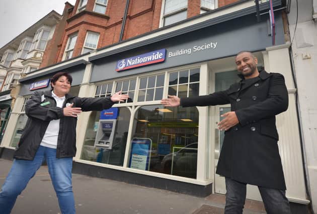 L-R: Trudy Hampton, CEO of Warming up the Homeless, and Ashan Jeeawon, manager at Nationwide Building Society.

Photo taken outside the Nationwide Building Society, Bexhill. SUS-210428-110633001