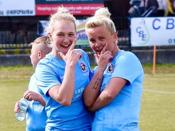 Molly Hill and Georgia Tibble celebrate as Hastings get the better of Saltdean / Picture: Joe Knight
