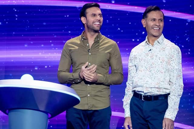 Crawley father and son team Shash (right) and Saaj Raja appeared on the hit BBC game show I Can See Your Voice on Saturday. Pictures by Tom Dymond/BBC Pictures
