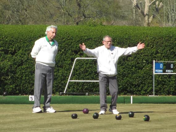 Animated action at the Pulborough Bowls Club triples knockout