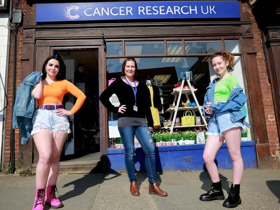 Phoebe, Denise and Layla outside the Cancer Research shop in Midhurst