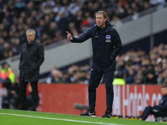 Brighton & Hove Albion head coach Graham Potter gives his team instructions during the Premier League match between Tottenham Hotspur and Brighton & Hove Albion at Tottenham Hotspur Stadium on Boxing Day 2019. Picture by Richard Heathcote/Getty Images