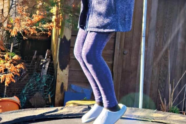 Jess Aidley has been using her grandchildren’s trampoline to keep fit during lockdown and is now raising money for St Barnabas House hospice with her 100-day challenge