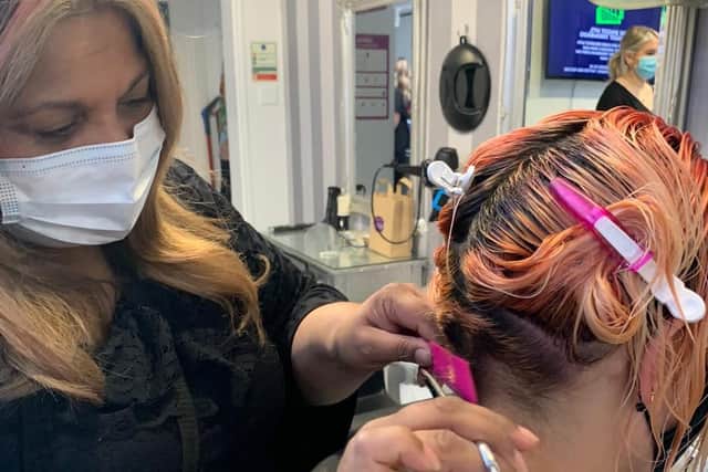 Anjels Hair & Beauty offered free cut and blow drys, and manicures to NHS frontline workers, care workers and St Catherines Hospice workers on Sunday. Pictures courtesy of Lisa Bailey