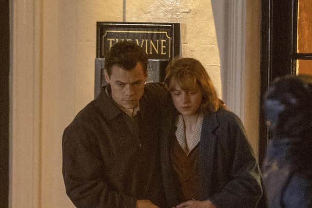 Harry Styles filming with Emma Corrin outside The Vine pub in Worthing. Picture by: Click News & Media / SplashNews.com