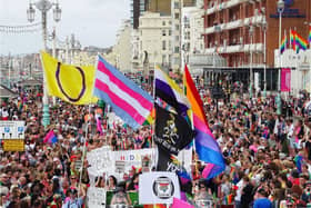 The Brighton Pride parade along the seafront in 2019