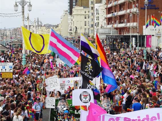 The Brighton Pride parade along the seafront in 2019
