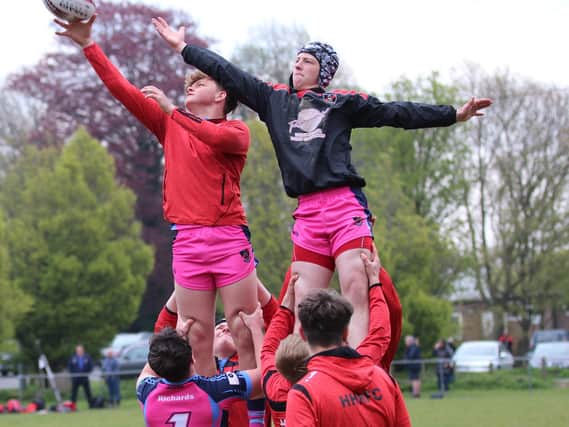 Haywards Heath under-16s practising line out drills before match against Hove on Sunday. Picture by Gareth Sumpter