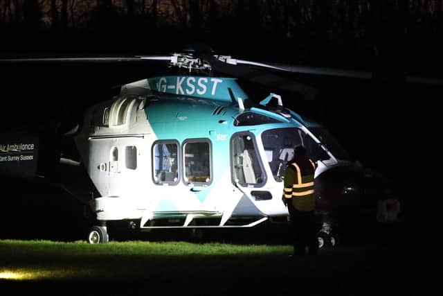 An air ambulance at the scene in Worthing. Picture by Eddie Mitchell
