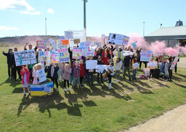 Pupils, parents and teachers protesting at Peacehaven Heights school on May 5