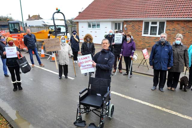 Nigel Rawlins (pictured, centre) led a protest against ongoing development works in Summer Lane earlier this year.  Photo: Steve Robards SR2101201