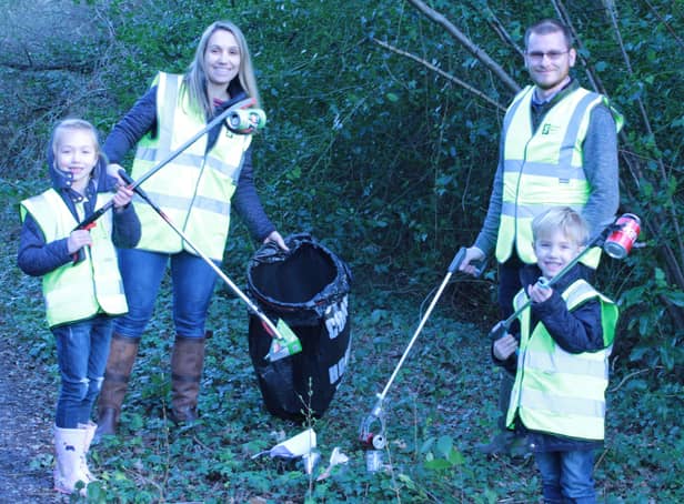 One of the families who have signed up Horsham District Council's Adopt-a-Street litter picking scheme