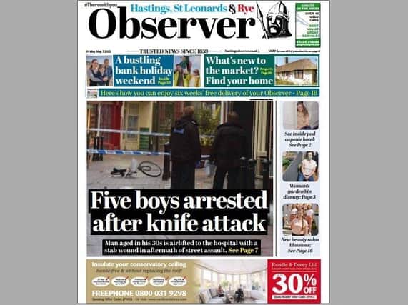 Today's front page of the Hastings and Rye Observer SUS-210605-122634001