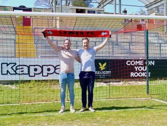 New Lewes manager Tony Russell (right) and his assistant Joe Vines. Picture courtesy of Lewes Football Club