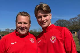 Billingshurst manager Lee Spickett (left) and goalscorer Archie Goddard. Pictures by Iain Gibson