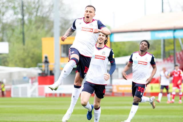 Antoni Sarcevic celebrates opening the scoring for Bolton