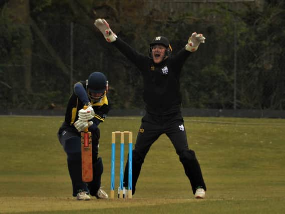Roffey skipper Matt Davies goes up for an appeal in their Premier Division opener against Cuckfield on Saturday. Pictures by Owen Menzies-White / instagram.com/OMWhite_photography