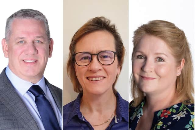 New Conservative county councillors: Paul Linehan (Bramber Castle), Charlotte Kenyon (Pulborough) and Sarah Payne (Henfield)