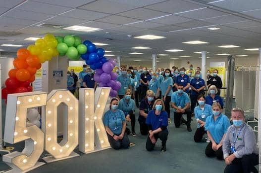 Crawley Hospital staff celebrate their 50,000 vaccine