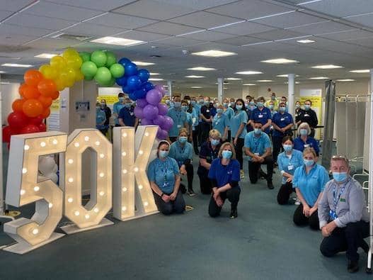Crawley Hospital staff celebrate their 50,000 vaccine