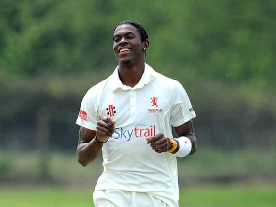 Jofra Archer in action for Horsham CC back in 2016. Picture by Steve Robards
