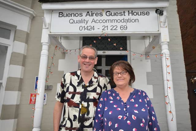 Andy and Rachel Keevil outside Buenos Aires Guest House, Bexhill. SUS-210513-111646001