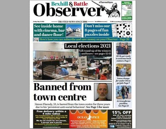 Today's front page of the Bexhill and Battle Observer SUS-210513-121919001