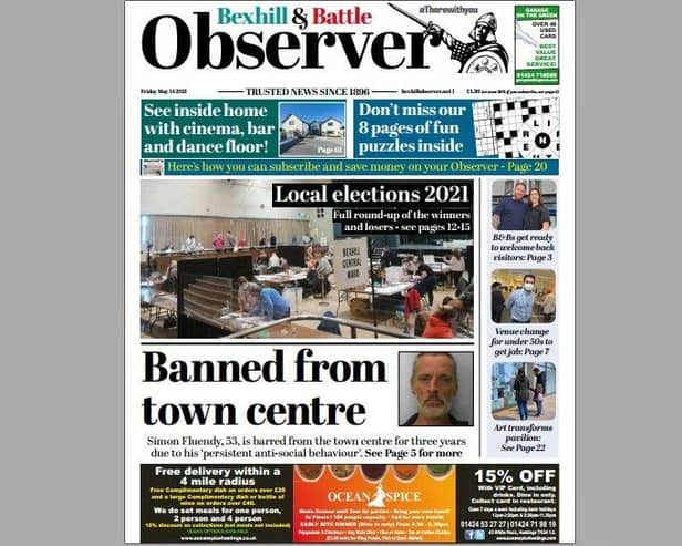 Today's front page of the Bexhill and Battle Observer SUS-210513-121919001