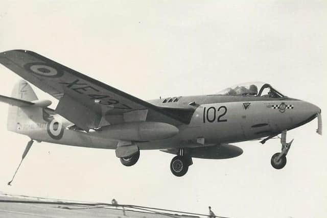 A Sea Hawk deck landing. Picture supplied by John Ford