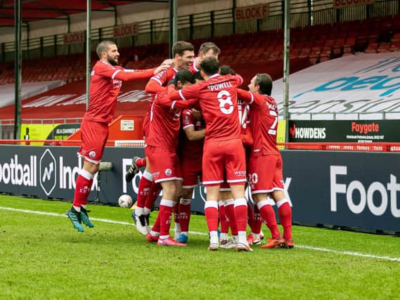 Crawley Town celebrate during their famous FA Cup win over Leeds United. Picture by Jamie Evans/UK Sports Images Ltd