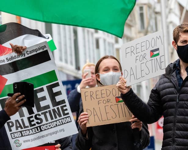 Eastbourne Free Palestine protests. Photo by Pete Abel (@Peteabel73) SUS-210516-144440001