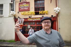 People enjoying being able to meet up inside pubs, cafes and restaurants again after the easing of lockdown restrictions on May 17. Photos taken in Hastings.The Clown - Landlord Victor Glanville is pictured. SUS-210517-144020001