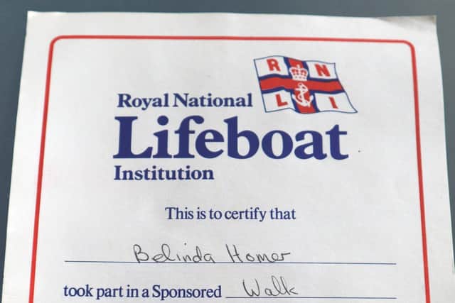 The RNLI fundraising certificate Bea Homer received in 1988 after raising £15.55 through a sponsored walk