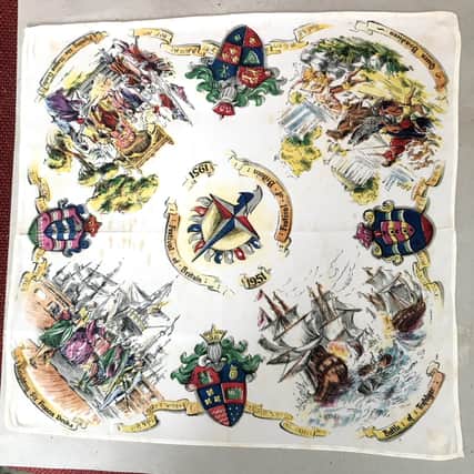 The handkerchief shows various events through the history of Britain SUS-210520-140026001