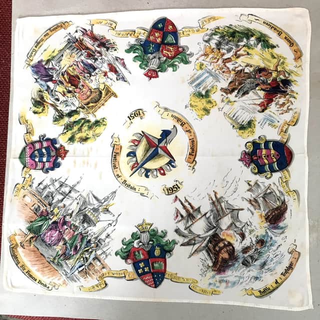 The handkerchief shows various events through the history of Britain SUS-210520-140026001