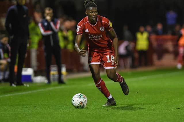 David Sesay in action for Crawley Town in their Carabao Cup third round clash with Stoke City in 2019. Picture by Phil Westlake