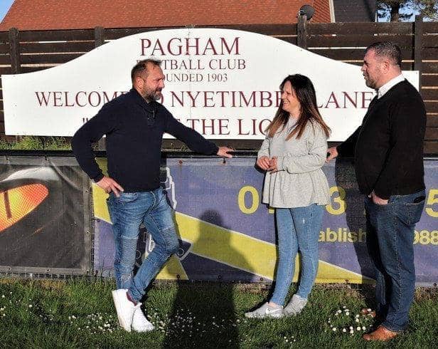 Pagham FC's new chairman Dean Adams with vice-president Tony Shea and vice-chair Kelly Heatley / Picture: Roger Smith