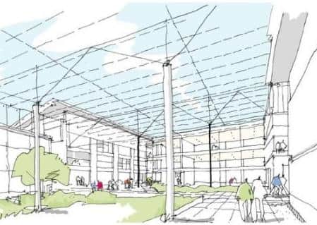 Eastbourne campus - Artist's impression of new covered courtyard. Photo from East Sussex College. SUS-210519-101256001