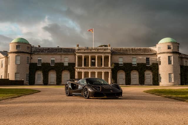Lotus Evija in front of Goodwood House. Photo: Alex Lawrence.