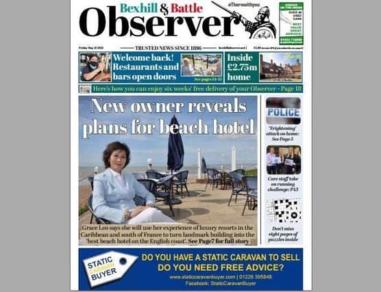 Today's front page of the Bexhill and Battle Observer SUS-210520-125433001